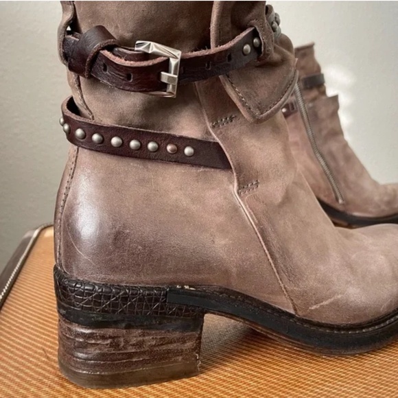 A.S. 98 Brown Leather Ankle Boots Studded Straps & Chunky Heel Size EU 40 - Picture 3 of 14